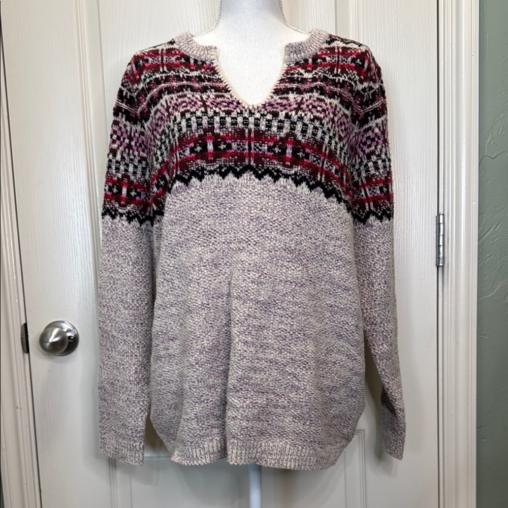 J. Jill Fair Isle V-Neck Sweater size XL Petite